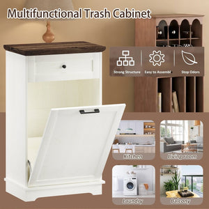 English Elm 10 Gallon Tilt Out Wood Trash Cabinet with Drawer Freestanding Kitchen Storage W808P379485