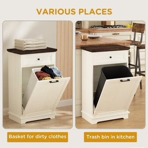 English Elm 10 Gallon Tilt Out Wood Trash Cabinet with Drawer Freestanding Kitchen Storage W808P379485