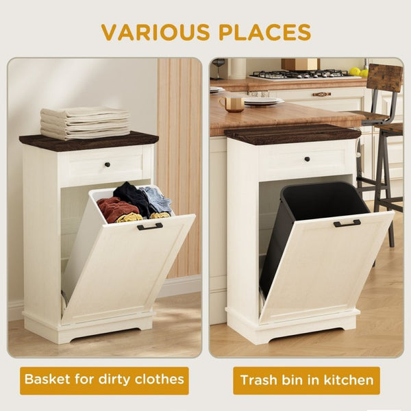 English Elm 10 Gallon Tilt Out Wood Trash Cabinet with Drawer Freestanding Kitchen Storage W808P379485