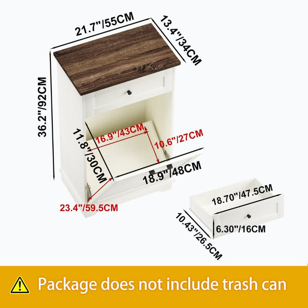 English Elm 10 Gallon Tilt Out Wood Trash Cabinet with Drawer Freestanding Kitchen Storage W808P379485