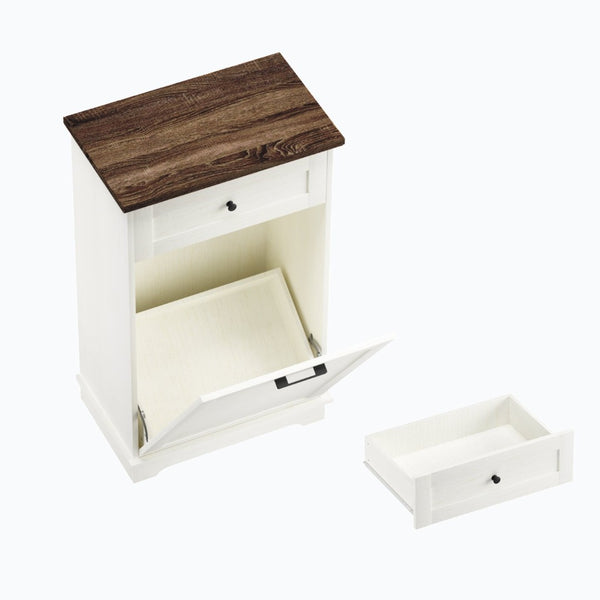 English Elm 10 Gallon Tilt Out Wood Trash Cabinet with Drawer Freestanding Kitchen Storage W808P379485