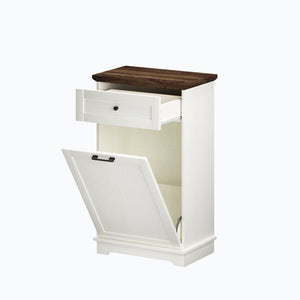 English Elm 10 Gallon Tilt Out Wood Trash Cabinet with Drawer Freestanding Kitchen Storage W808P379485