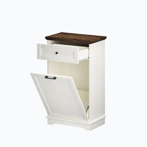 English Elm 10 Gallon Tilt Out Wood Trash Cabinet with Drawer Freestanding Kitchen Storage W808P379485