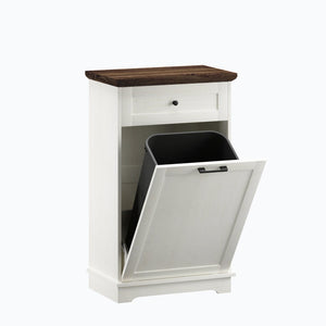 English Elm 10 Gallon Tilt Out Wood Trash Cabinet with Drawer Freestanding Kitchen Storage W808P379485