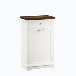 English Elm 10 Gallon Tilt Out Wood Trash Cabinet with Drawer Freestanding Kitchen Storage W808P379485