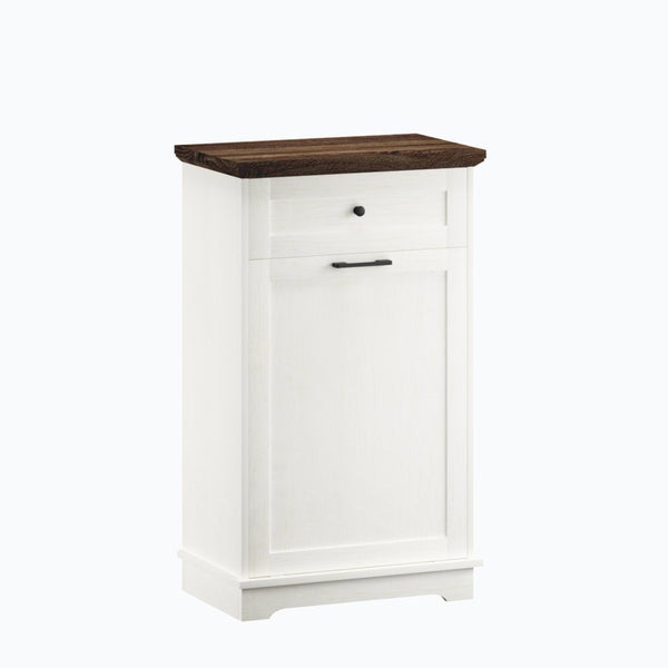English Elm 10 Gallon Tilt Out Wood Trash Cabinet with Drawer Freestanding Kitchen Storage W808P379485