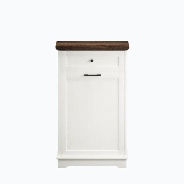English Elm 10 Gallon Tilt Out Wood Trash Cabinet with Drawer Freestanding Kitchen Storage W808P379485
