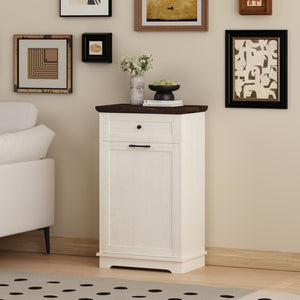 English Elm 10 Gallon Tilt Out Wood Trash Cabinet with Drawer Freestanding Kitchen Storage W808P379485