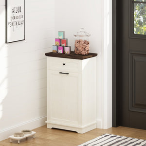 English Elm 10 Gallon Tilt Out Wood Trash Cabinet with Drawer Freestanding Kitchen Storage W808P379485