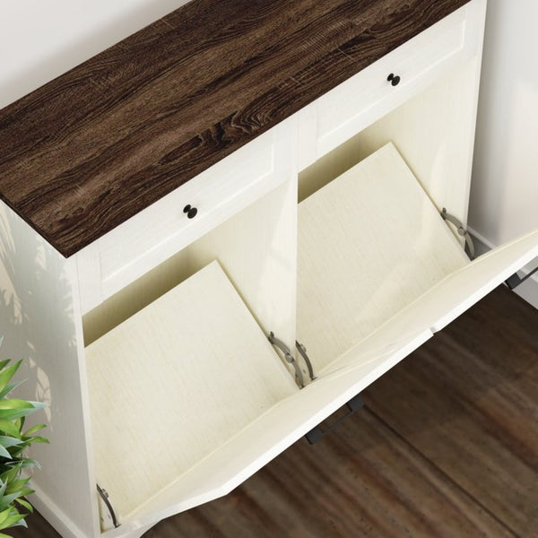 English Elm 20 Gallon Tilt Out Wood Trash Cabinet with Drawer Pet Proof Farmhouse Kitchen Storage W808P379486