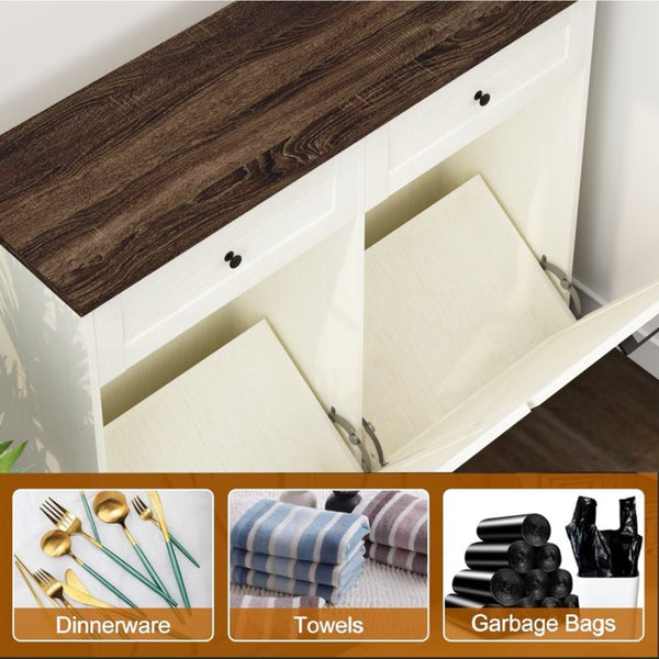 English Elm 20 Gallon Tilt Out Wood Trash Cabinet with Drawer Pet Proof Farmhouse Kitchen Storage W808P379486