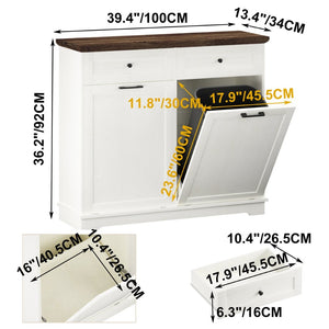 English Elm 20 Gallon Tilt Out Wood Trash Cabinet with Drawer Pet Proof Farmhouse Kitchen Storage W808P379486
