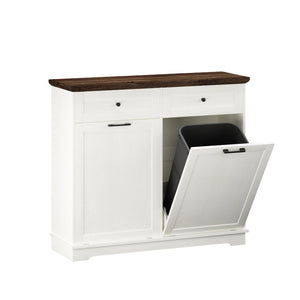 English Elm 20 Gallon Tilt Out Wood Trash Cabinet with Drawer Pet Proof Farmhouse Kitchen Storage W808P379486