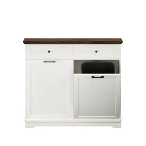 English Elm 20 Gallon Tilt Out Wood Trash Cabinet with Drawer Pet Proof Farmhouse Kitchen Storage W808P379486