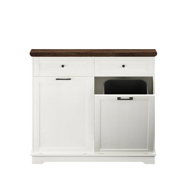 English Elm 20 Gallon Tilt Out Wood Trash Cabinet with Drawer Pet Proof Farmhouse Kitchen Storage W808P379486