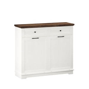 English Elm 20 Gallon Tilt Out Wood Trash Cabinet with Drawer Pet Proof Farmhouse Kitchen Storage W808P379486