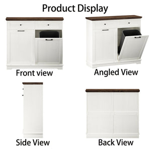 English Elm 20 Gallon Tilt Out Wood Trash Cabinet with Drawer Pet Proof Farmhouse Kitchen Storage W808P379486