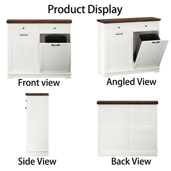 English Elm 20 Gallon Tilt Out Wood Trash Cabinet with Drawer Pet Proof Farmhouse Kitchen Storage W808P379486