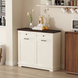 English Elm 20 Gallon Tilt Out Wood Trash Cabinet with Drawer Pet Proof Farmhouse Kitchen Storage W808P379486