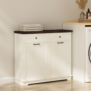 English Elm 20 Gallon Tilt Out Wood Trash Cabinet with Drawer Pet Proof Farmhouse Kitchen Storage W808P379486
