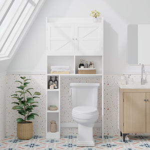 English Elm Over-the-toilet Cabinet Mdf Freestanding Bathroom Organizer with Open Shelving White Finish W808P389332