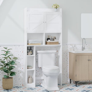English Elm Over-the-toilet Cabinet Mdf Freestanding Bathroom Organizer with Open Shelving White Finish W808P389332