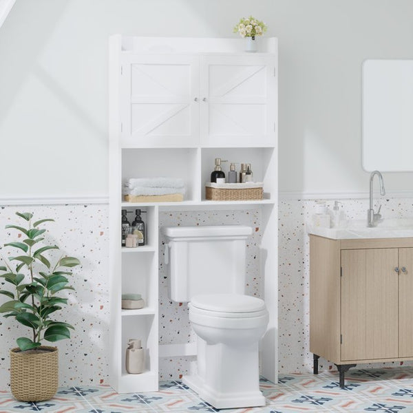 English Elm Over-the-toilet Cabinet Mdf Freestanding Bathroom Organizer with Open Shelving White Finish W808P389332