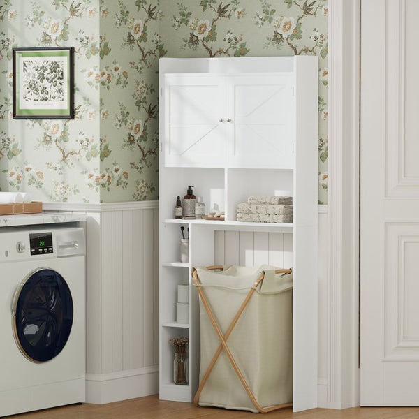 English Elm Over-the-toilet Cabinet Mdf Freestanding Bathroom Organizer with Open Shelving White Finish W808P389332
