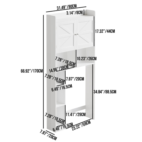 English Elm Over-the-toilet Cabinet Mdf Freestanding Bathroom Organizer with Open Shelving White Finish W808P389332