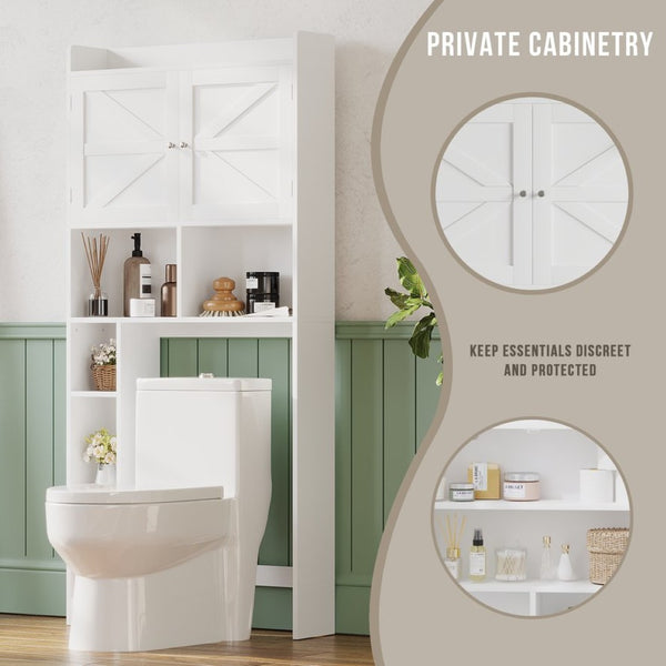 English Elm Over-the-toilet Cabinet Mdf Freestanding Bathroom Organizer with Open Shelving White Finish W808P389332