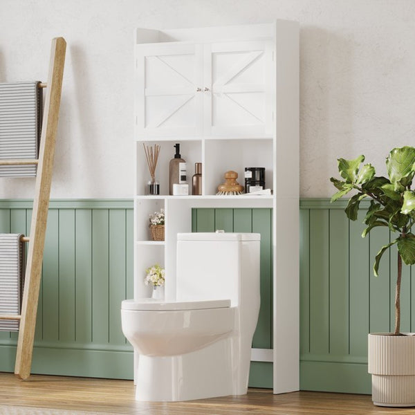 English Elm Over-the-toilet Cabinet Mdf Freestanding Bathroom Organizer with Open Shelving White Finish W808P389332