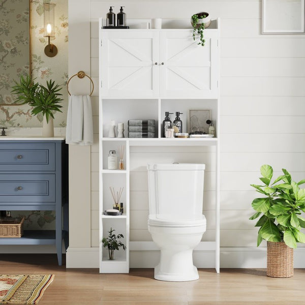 English Elm Over-the-toilet Cabinet Mdf Freestanding Bathroom Organizer with Open Shelving White Finish W808P389332