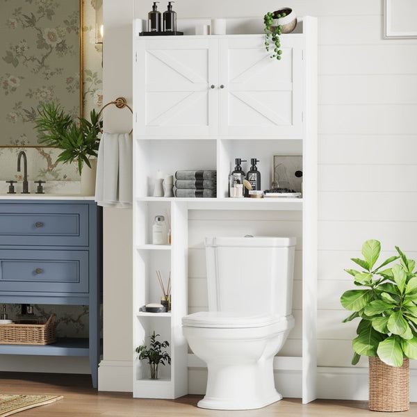 English Elm Over-the-toilet Cabinet Mdf Freestanding Bathroom Organizer with Open Shelving White Finish W808P389332