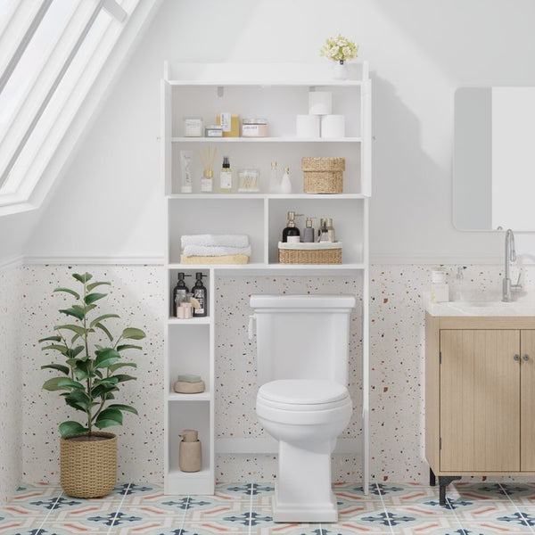 English Elm Over-the-toilet Cabinet Mdf Freestanding Bathroom Organizer with Open Shelving White Finish W808P389332