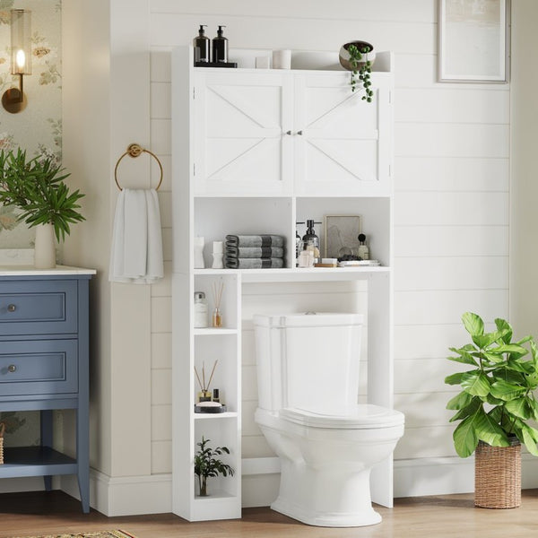 English Elm Over-the-toilet Cabinet Mdf Freestanding Bathroom Organizer with Open Shelving White Finish W808P389332