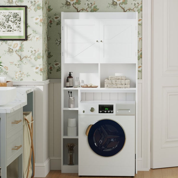 English Elm Over-the-toilet Cabinet Mdf Freestanding Bathroom Organizer with Open Shelving White Finish W808P389332