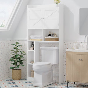 English Elm Over-the-toilet Cabinet Mdf Freestanding Bathroom Organizer with Open Shelving White Finish W808P389332