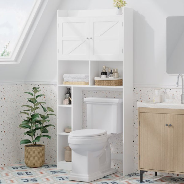 English Elm Over-the-toilet Cabinet Mdf Freestanding Bathroom Organizer with Open Shelving White Finish W808P389332