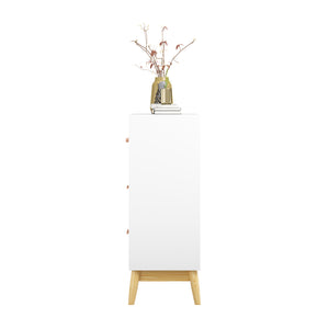 English Elm Nordic Three Drawer White Chest with Rose Gold Handles and Tapered Solid Wood Legs W808P390786
