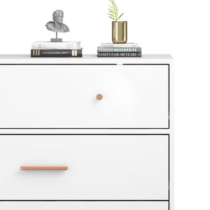 English Elm Nordic Three Drawer White Chest with Rose Gold Handles and Tapered Solid Wood Legs W808P390786