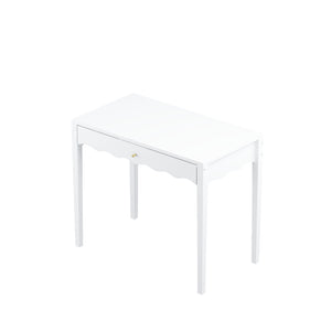 English Elm White Scalloped Vanity Desk with Gold Knob Drawer for Bedroom or Small Home Office W808P390788