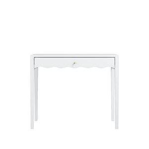 English Elm White Scalloped Vanity Desk with Gold Knob Drawer for Bedroom or Small Home Office W808P390788