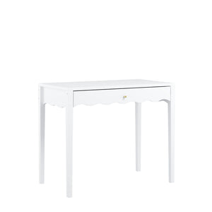 English Elm White Scalloped Vanity Desk with Gold Knob Drawer for Bedroom or Small Home Office W808P390788