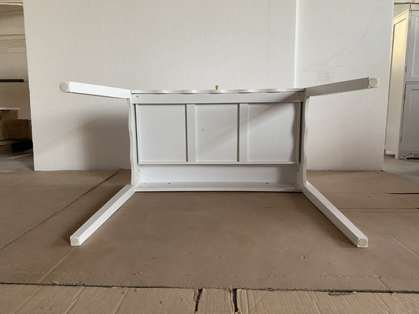 English Elm White Scalloped Vanity Desk with Gold Knob Drawer for Bedroom or Small Home Office W808P390788