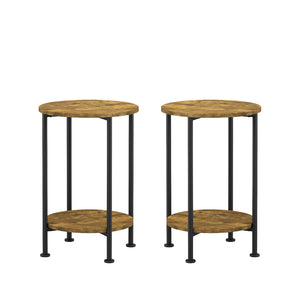 English Elm 3-piece Round Coffee and End Table Set Industrial Farmhouse Living Room Storage Shelf W808P390789