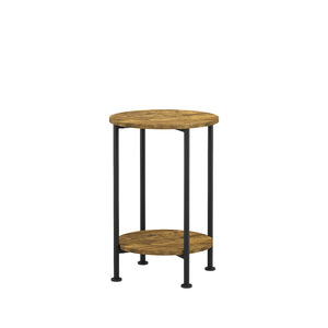 English Elm 3-piece Round Coffee and End Table Set Industrial Farmhouse Living Room Storage Shelf W808P390789
