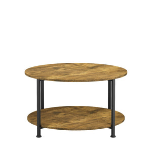 English Elm 3-piece Round Coffee and End Table Set Industrial Farmhouse Living Room Storage Shelf W808P390789