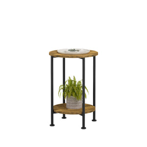 English Elm 3-piece Round Coffee and End Table Set Industrial Farmhouse Living Room Storage Shelf W808P390789