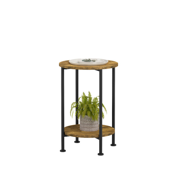 English Elm 3-piece Round Coffee and End Table Set Industrial Farmhouse Living Room Storage Shelf W808P390789