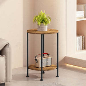 English Elm 3-piece Round Coffee and End Table Set Industrial Farmhouse Living Room Storage Shelf W808P390789
